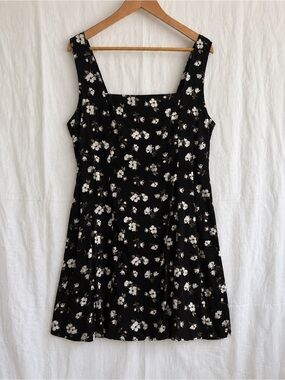 Old Navy Black Floral Square Neck Linen Blend Mini Dress XXL